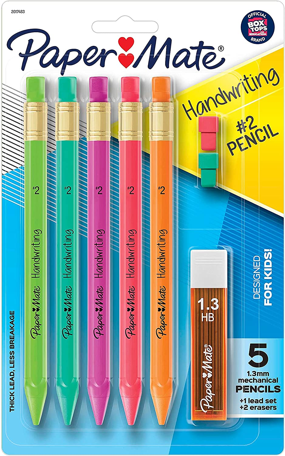 p1 Paper Mate Handwriting Triangular Mechanical Pencil Set with Lead & Eraser Refills, 1.3mm, 8 Count - Back to School, Teacher Supplies, Home, Kids Writing, Fun Barrel Colors