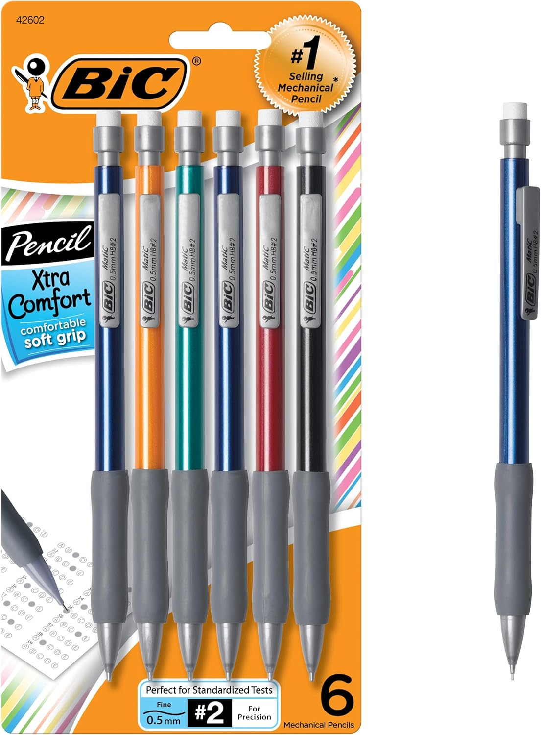 p1 BIC Xtra Comfort Mechanical Pencils with Erasers, Fine Point (0.5mm), 6-Count Pack Mechanical Drafting Pencil Set